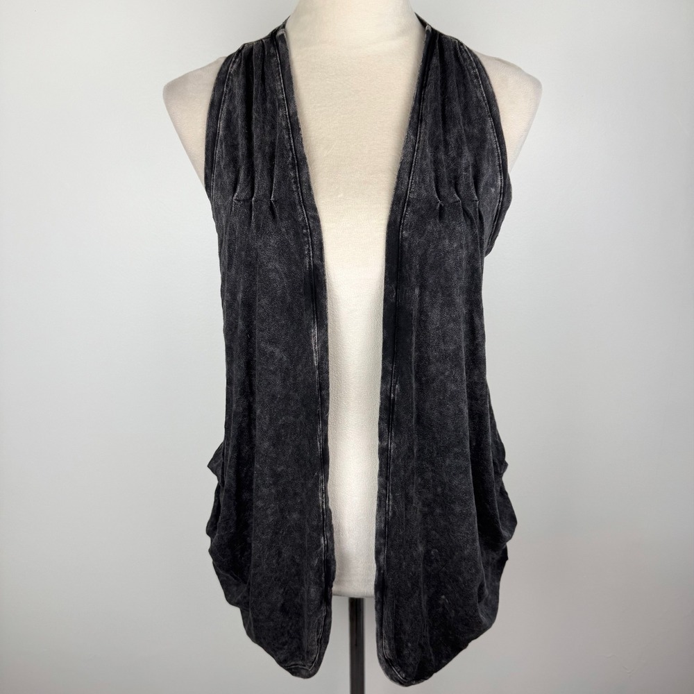 Y2K T-Party Mineral Wash Black Studded Racerback Open Front Vest Charcoal Sz LG